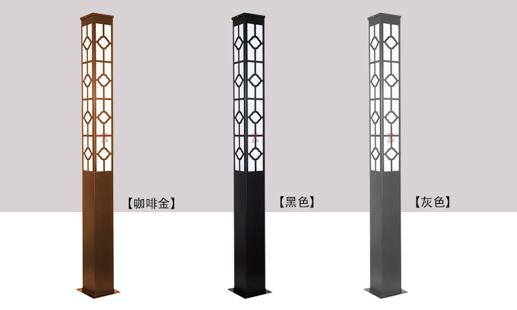 (QDJGDZ-028)3米中式园林方形庭院向日葵视频污版下载柱咖啡金、黑色、灰色灯体效果图